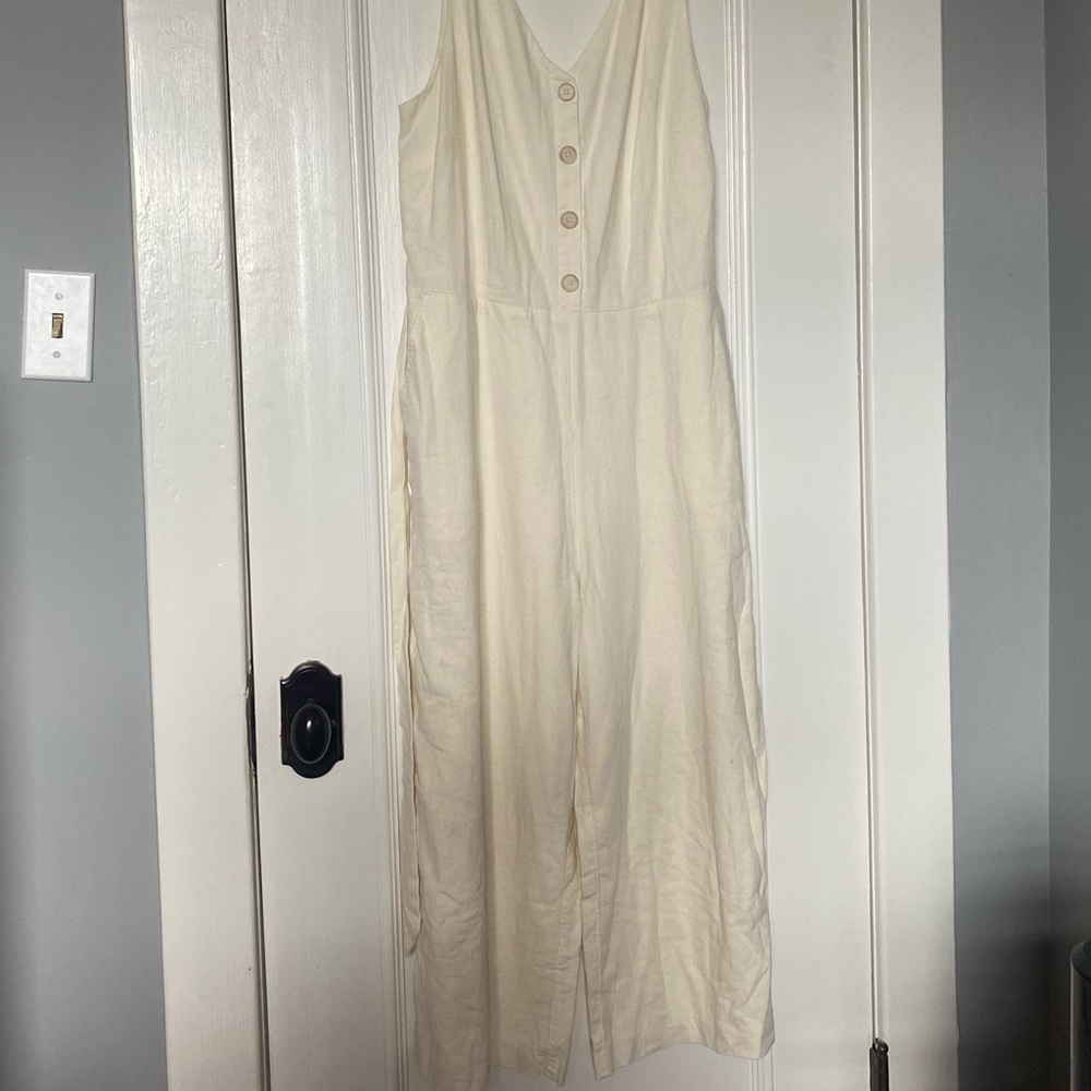 LOFT, 12p, linen, cream, cropped jumpsuit